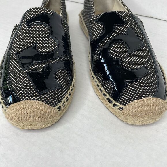 Tory Burch Lonnie Black leather and woven canvas Espadrille Flats - Picture 3 of 11